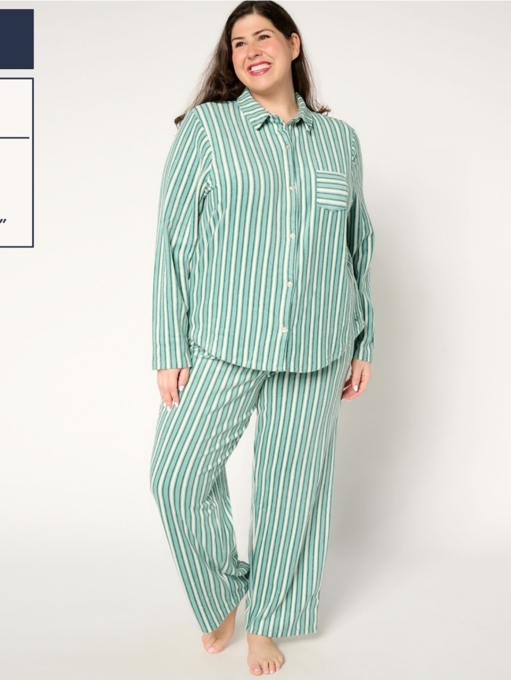 Cuddl Duds Mint and White Striped Button-Front Pajama Set